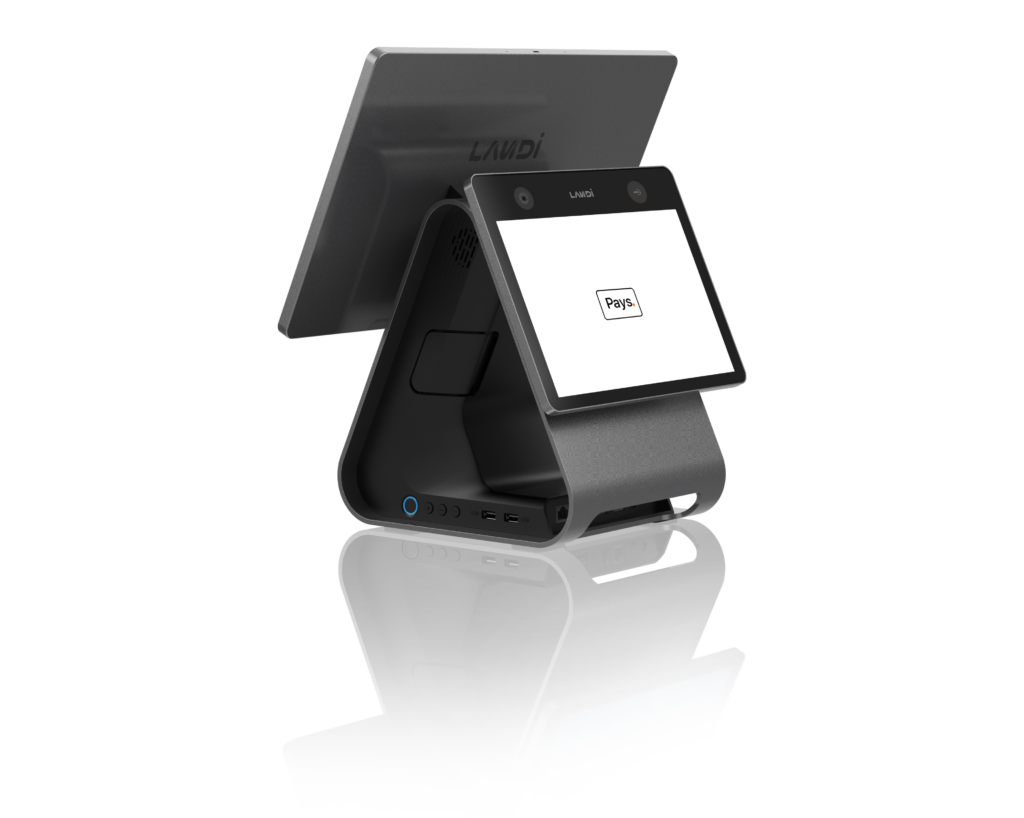A modern POS system in a busy restaurant, enhancing order efficiency and customer service.